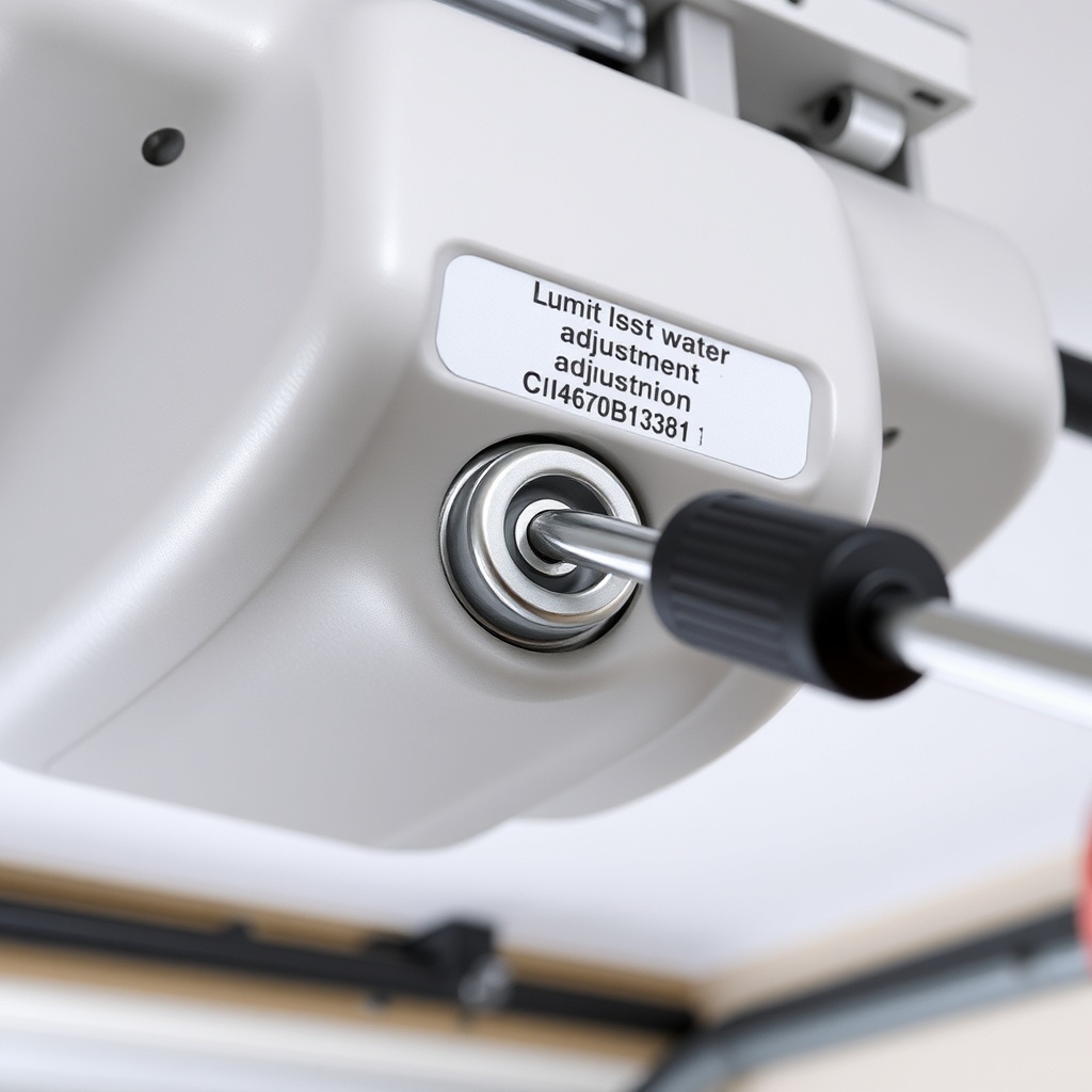 A tight close-up of a Chamberlain B1381 limit switch adjustment screw on the back panel of