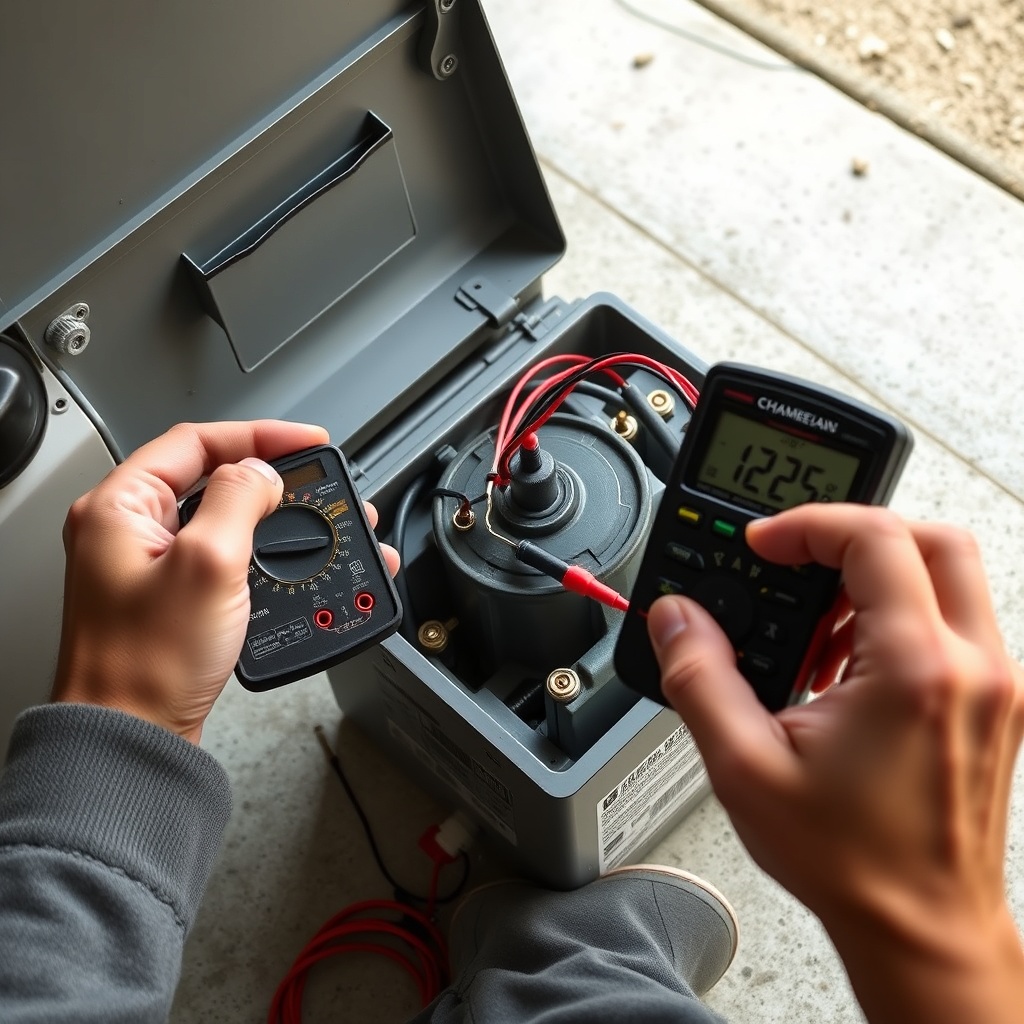 A photorealistic shot of a homeowner's hands using a multimeter to measure resistance acro