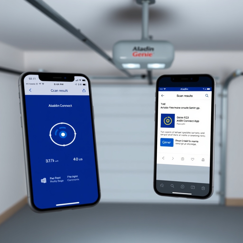 <A photorealistic photo of a smartphone screen showing the Aladdin Connect app scan result