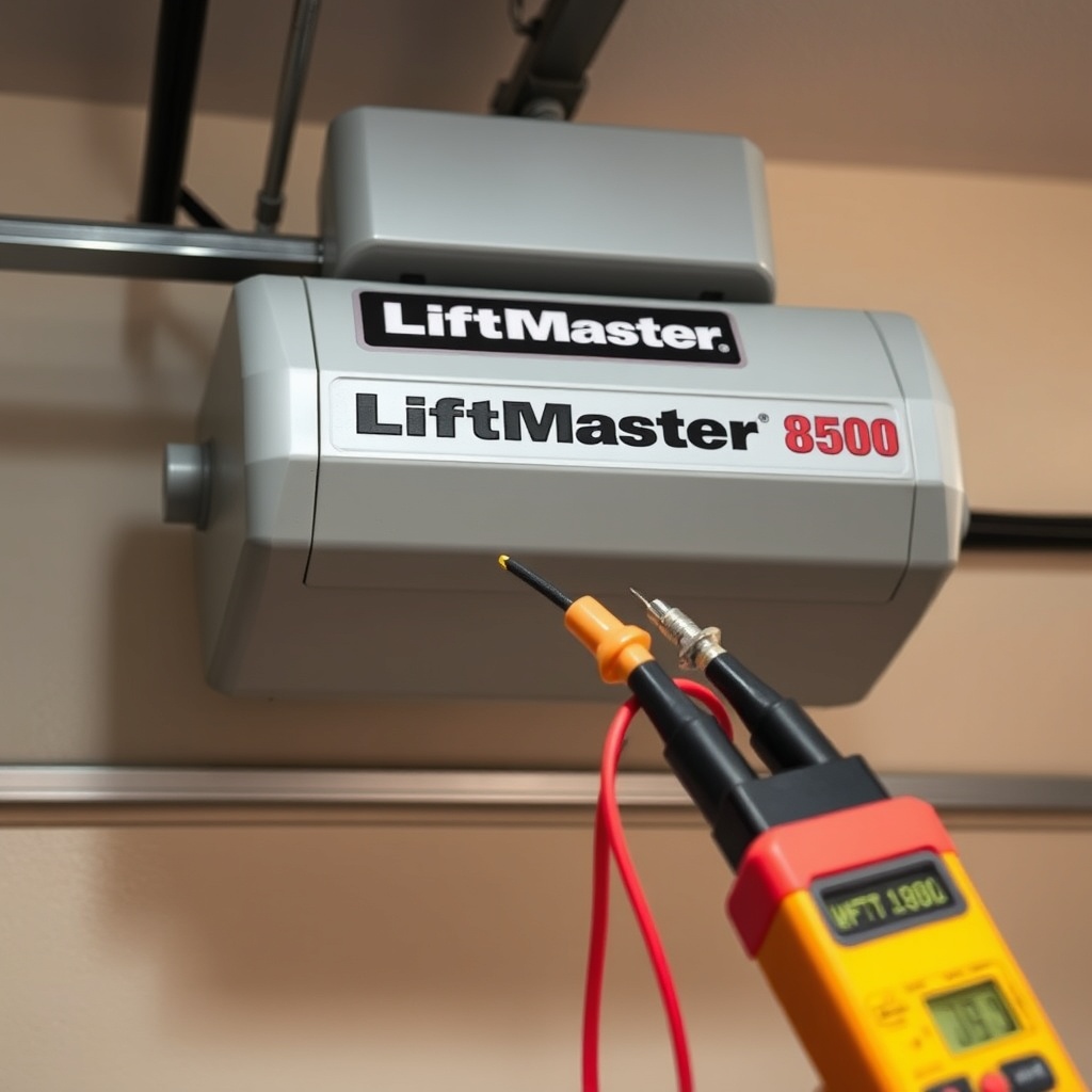 A clean photorealistic photo of a LiftMaster 8500 opener mounted on a garage wall