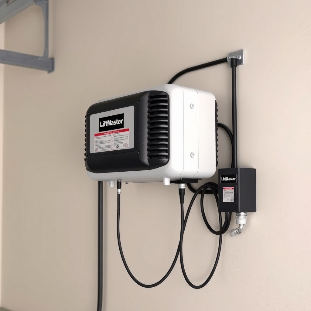 A clean photorealistic shot of a LiftMaster 8500 mounted on a garage wall