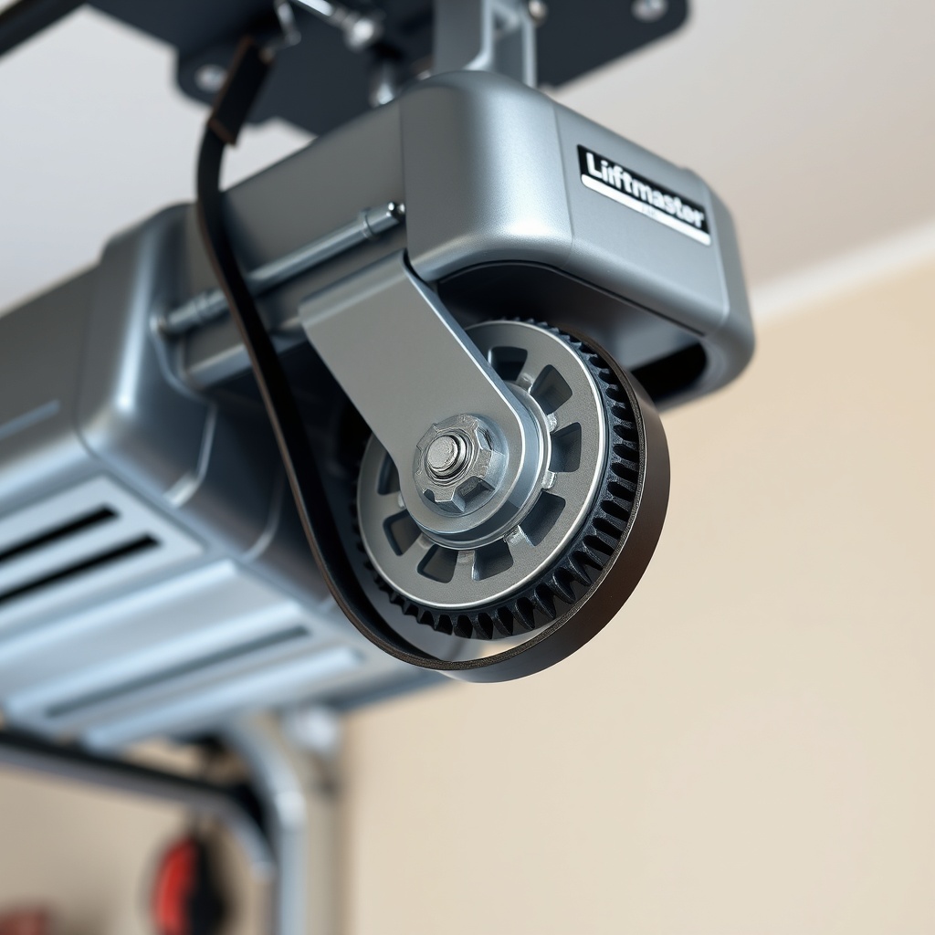 A clean photorealistic close-up of a LiftMaster 8500 mounted on a garage wall