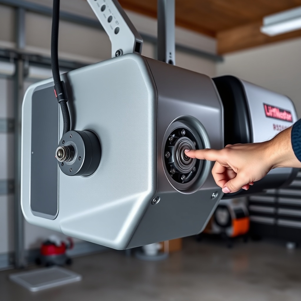 A photorealistic close-up of a LiftMaster 8500 side-mounted garage door opener