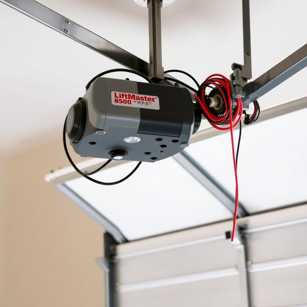 A photorealistic shot of a finished LiftMaster 8500 motor replacement with the new motor i