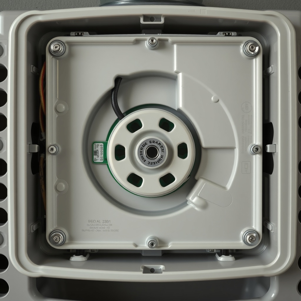 A clean photorealistic close-up of the inside of a Chamberlain B1381 with the cover remove