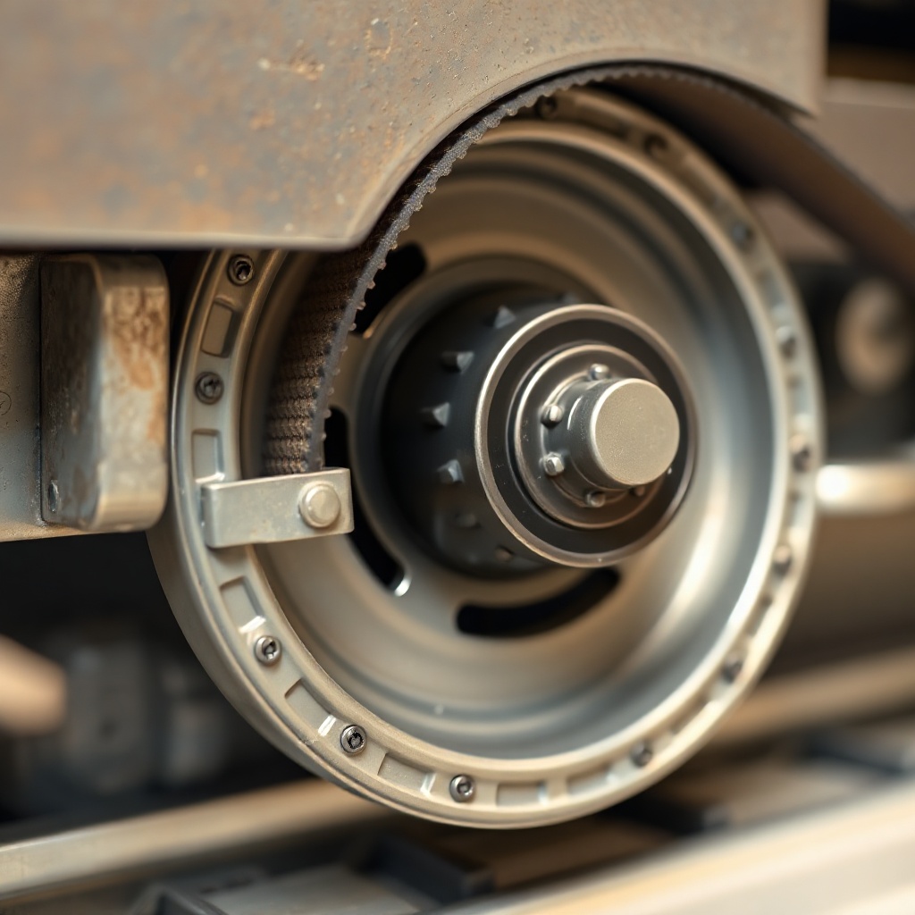<clean photorealistic photo/illustration of a Chamberlain B1381 belt-drive rail with the b