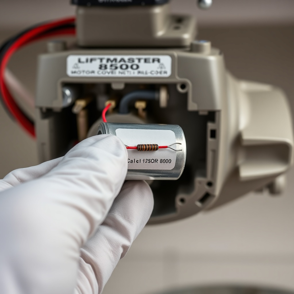 Close-up photo of a person wearing rubber gloves discharging a cylindrical capacitor with