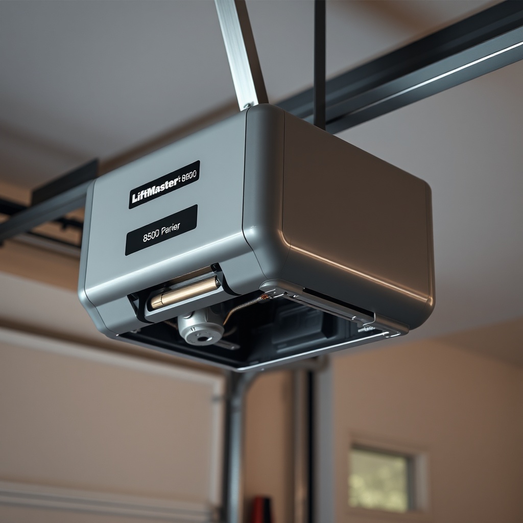 A clean photorealistic photo of a wall-mounted LiftMaster 8500 opener in a garage